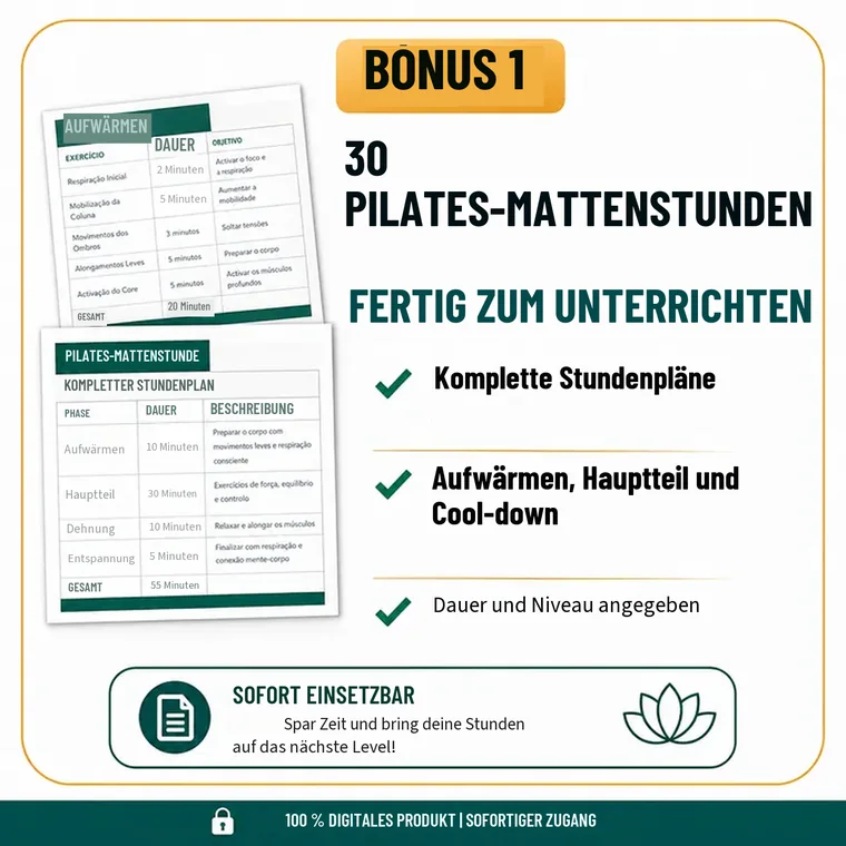 Bonus 1 — 30 fertige Pilates-Mattenstunden